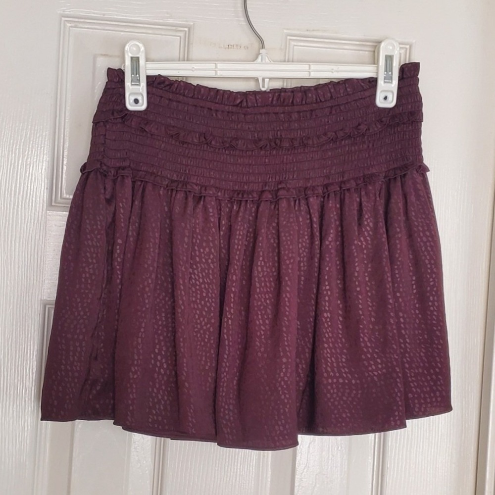Mustard Seed Skort Purple Smocked Waist Satin Jacquard Mini Skirt Shorts Medium